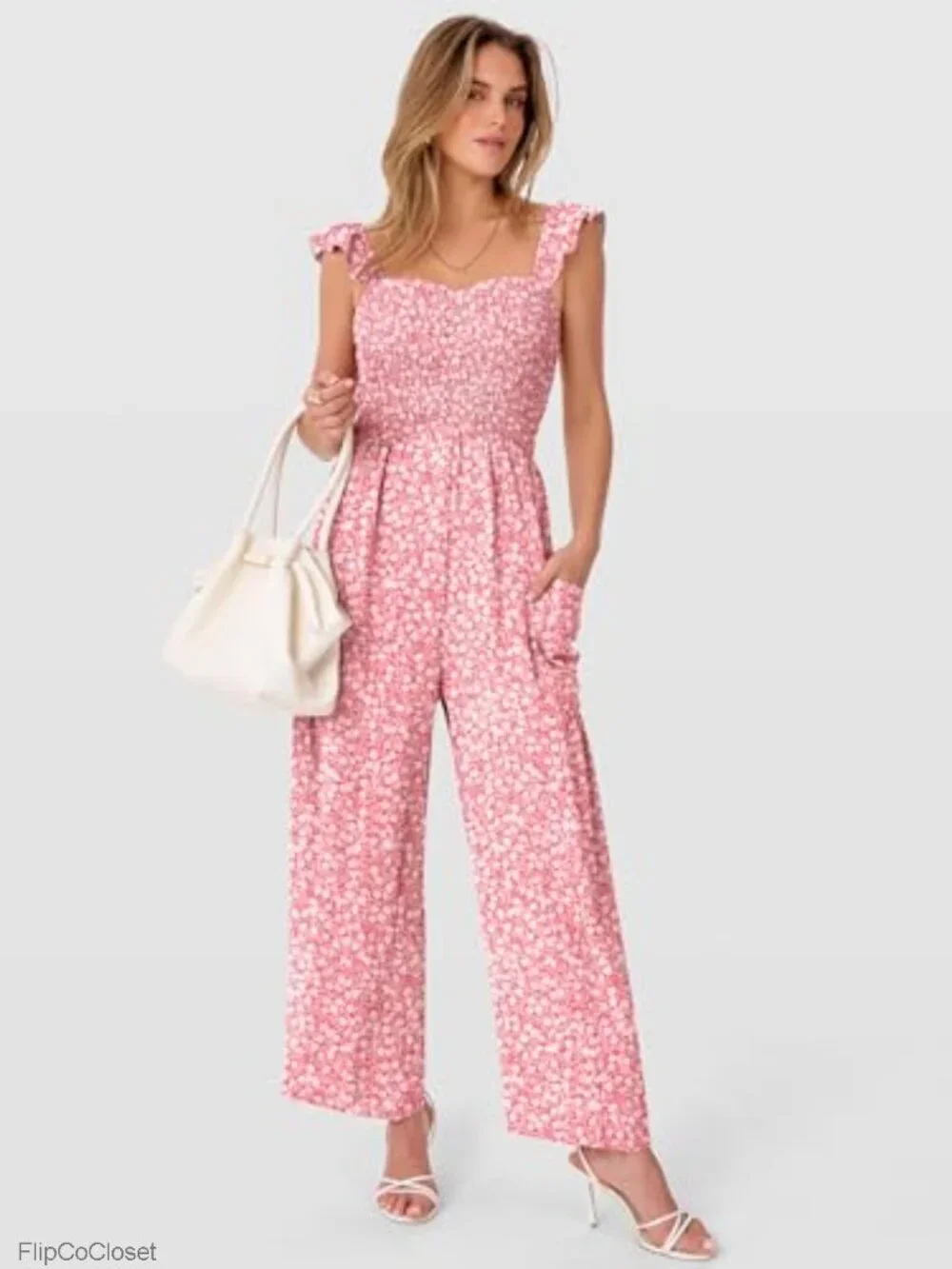 Wide Leg Sleeveless Smocked Jumpsuit Romper Casual Beach Summer Outfit